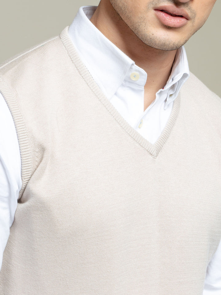 Beige Cashmere Blended Sleeveless Sweater Brumano Pakistan