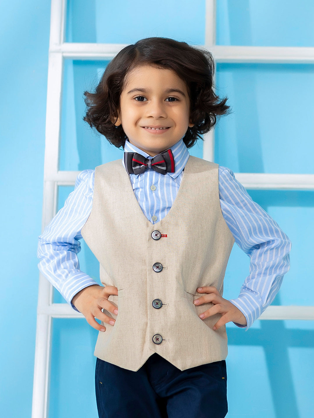 Beige Linen Textured Suit Vest With Bow Brumano Pakistan