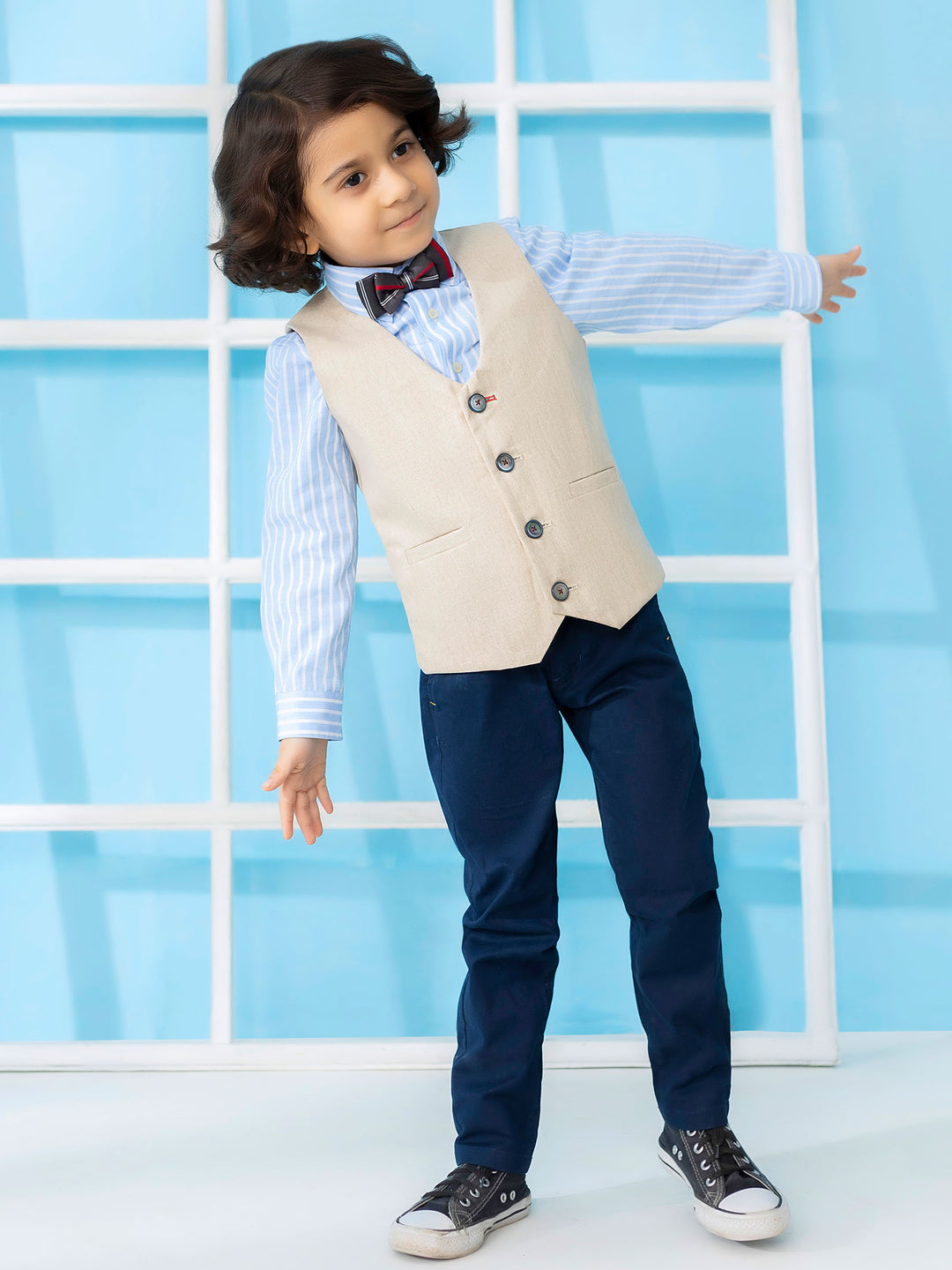 Beige Linen Textured Suit Vest With Bow Brumano Pakistan