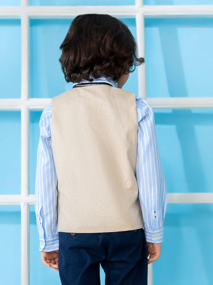 Beige Linen Textured Suit Vest With Bow Brumano Pakistan