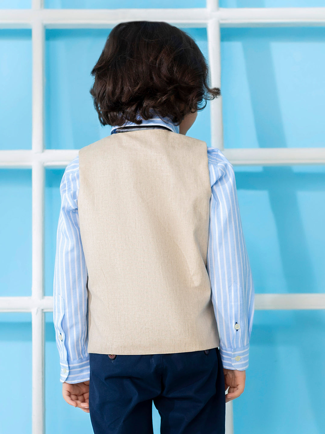 Beige Linen Textured Suit Vest With Bow Brumano Pakistan