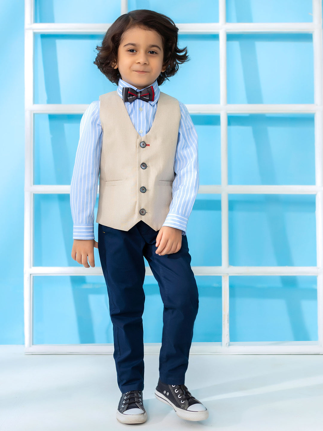 Beige Linen Textured Suit Vest With Bow Brumano Pakistan