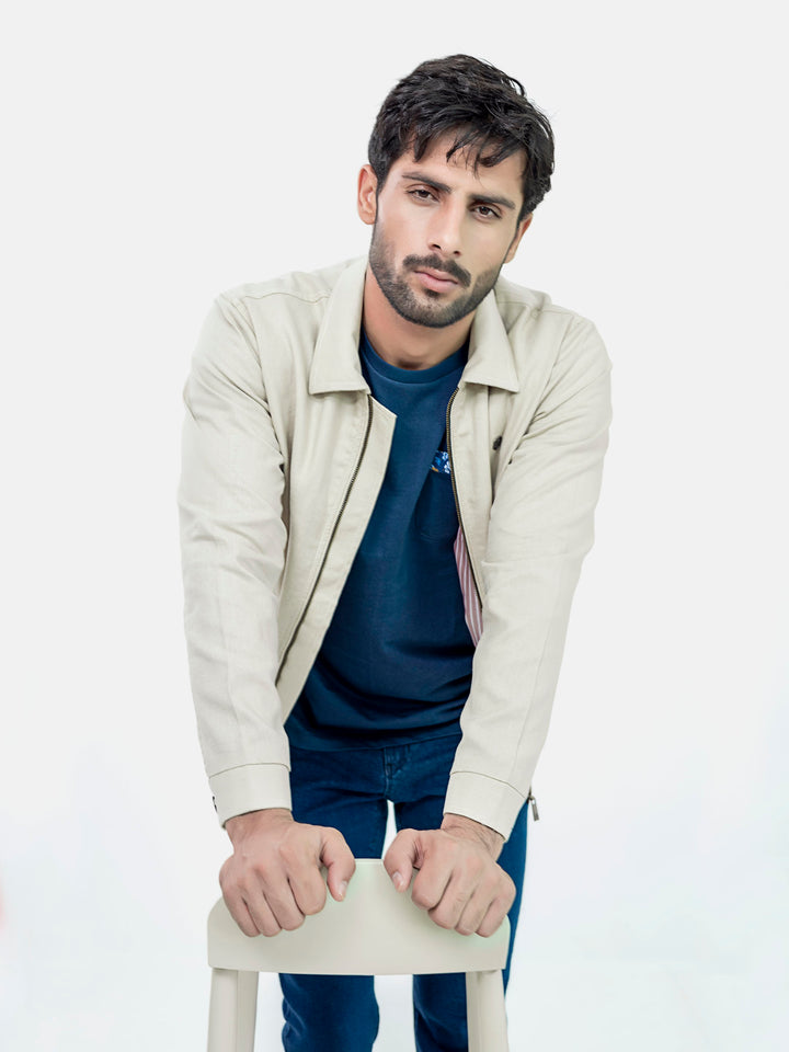 Beige 100% Linen Casual Collar Jacket Brumano Pakistan