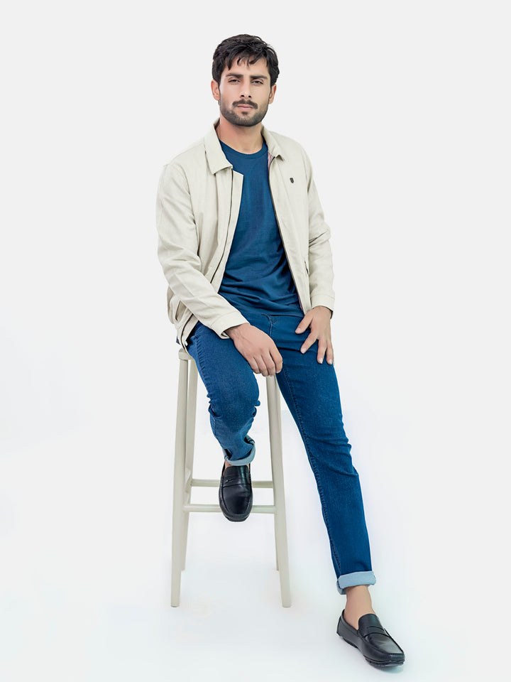 Beige 100% Linen Casual Collar Jacket Brumano Pakistan