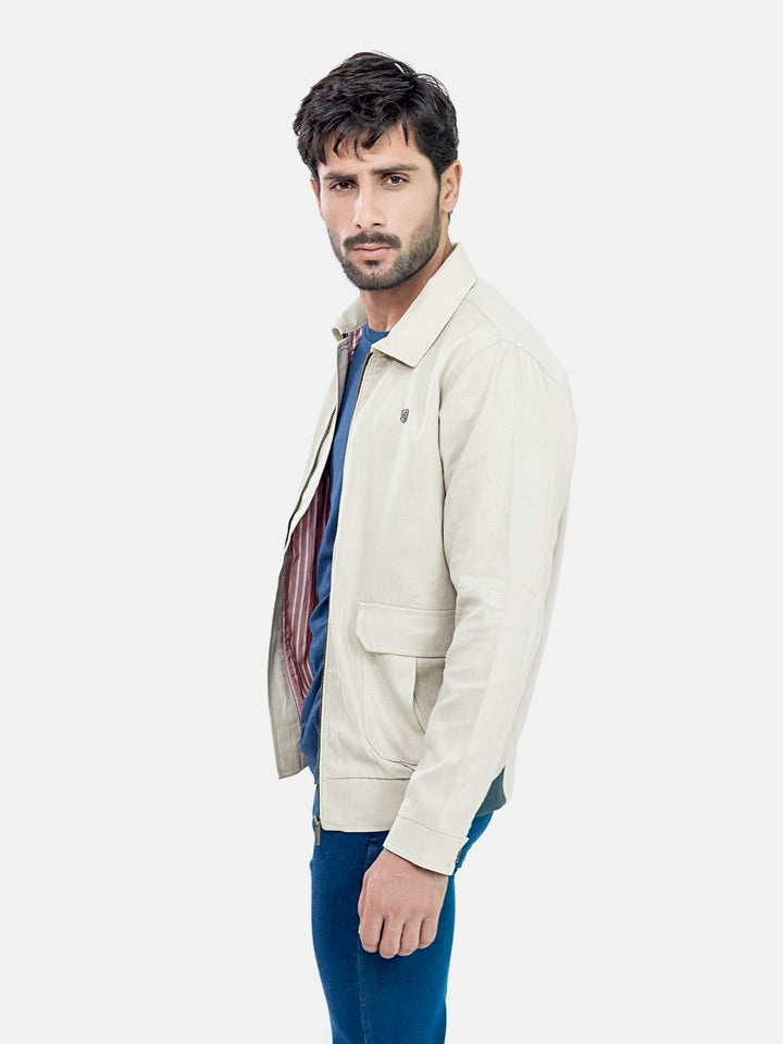 Beige 100% Linen Casual Collar Jacket Brumano Pakistan