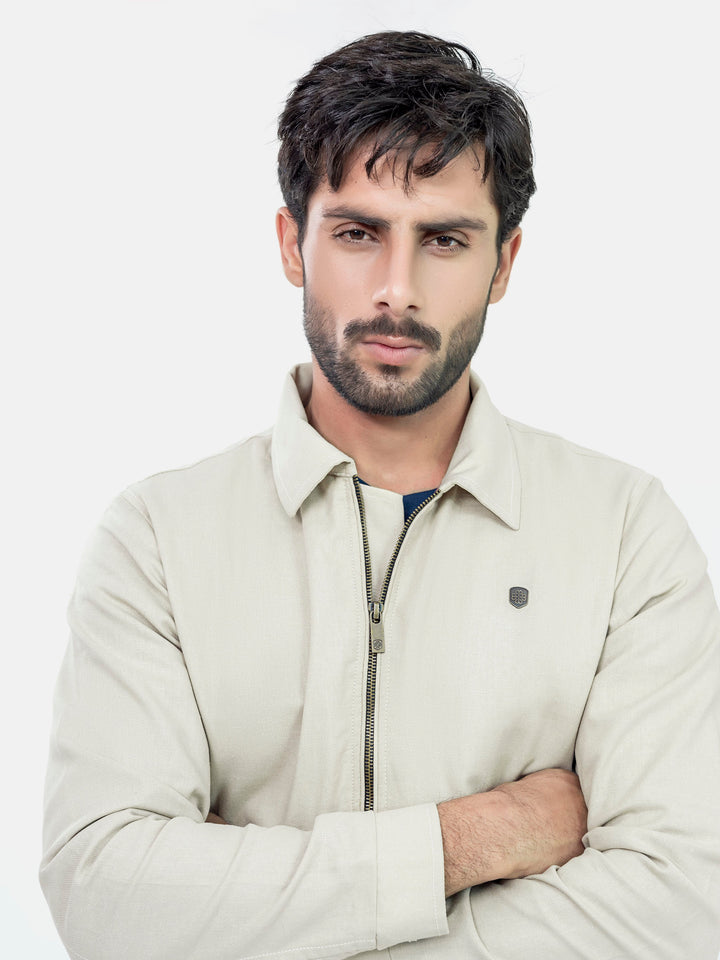 Beige 100% Linen Casual Collar Jacket Brumano Pakistan