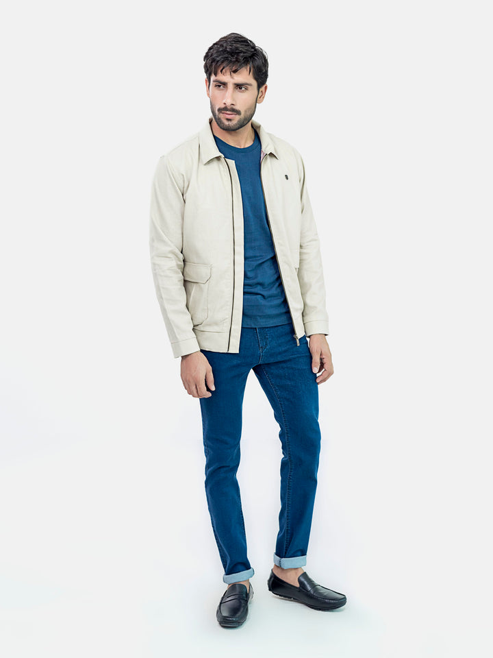 Beige 100% Linen Casual Collar Jacket Brumano Pakistan