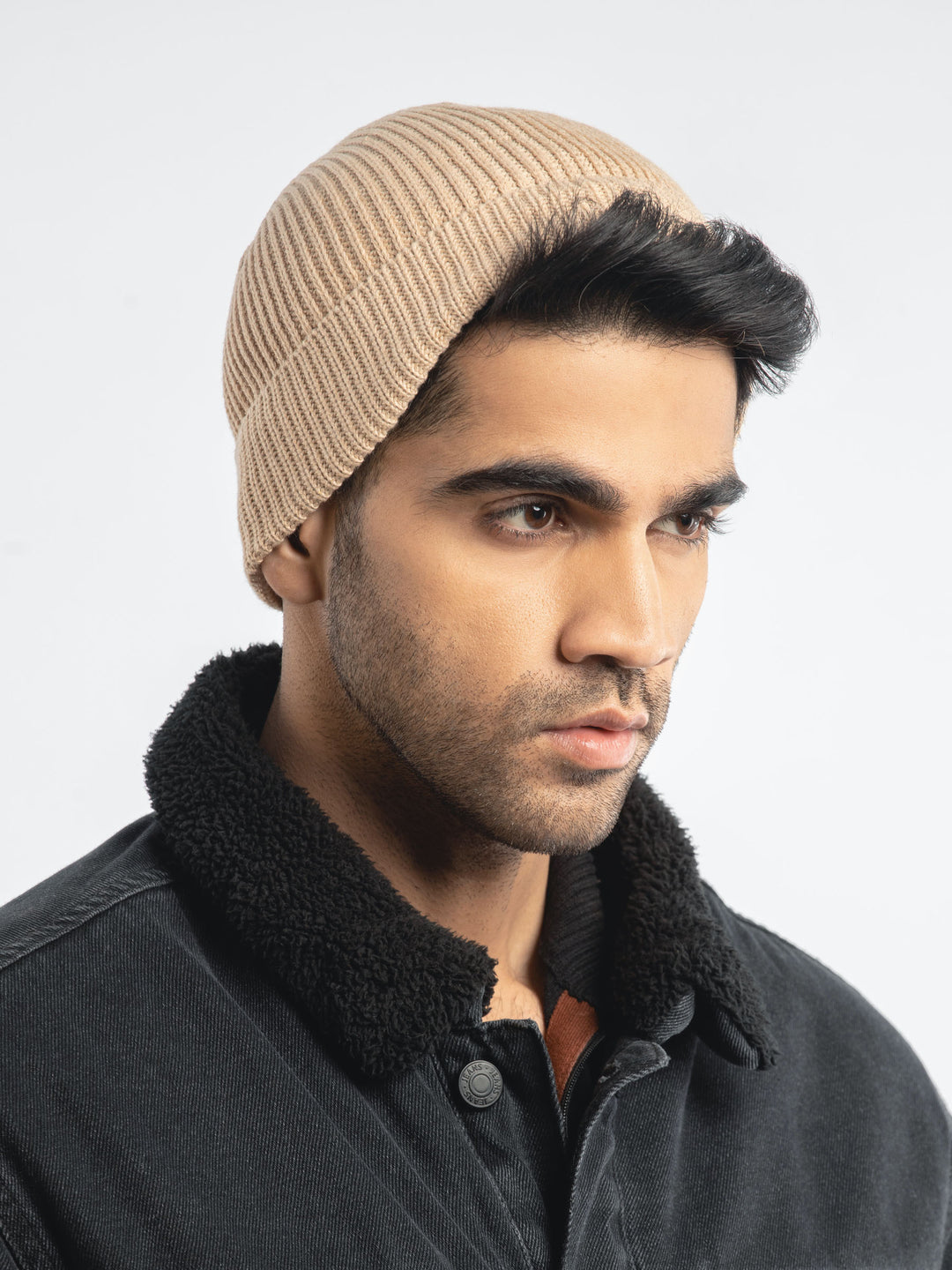 Beige beanie worn lifestyle — Brumano Pakistan