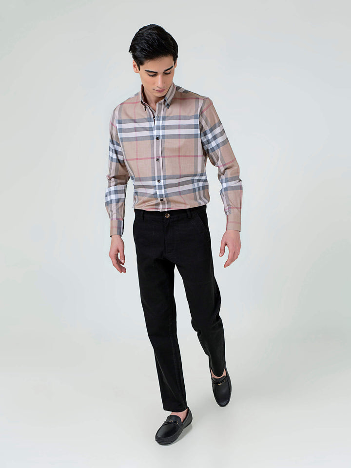 Beige Large Windowpane Checkered Shirt Brumano Pakistan