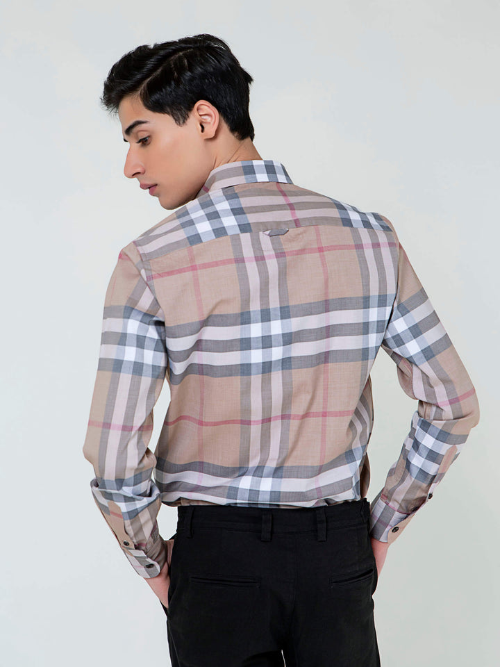 Beige Large Windowpane Checkered Shirt Brumano Pakistan