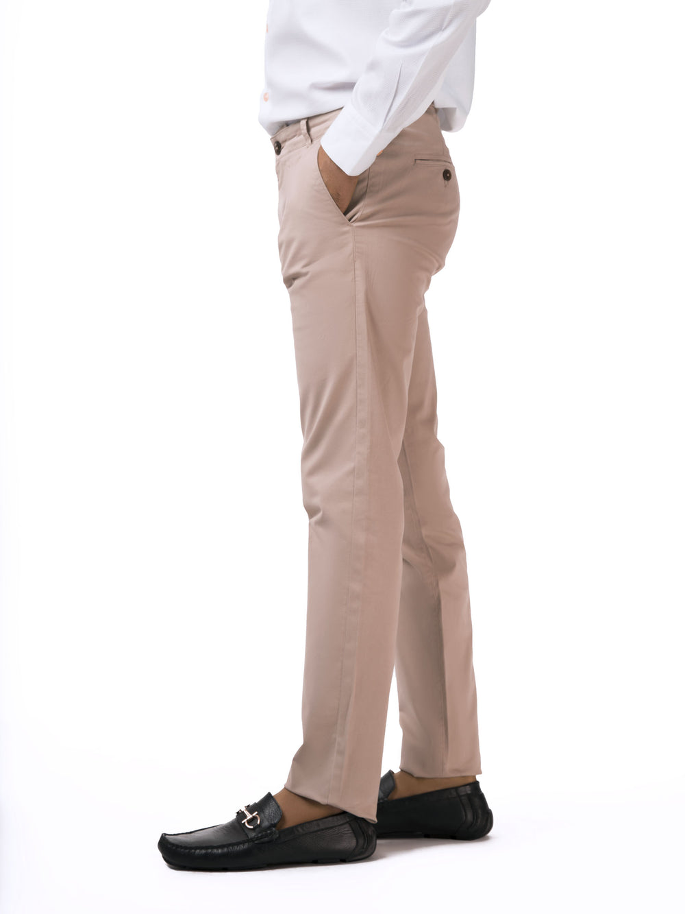 Beige Slim Fit Satin Chino