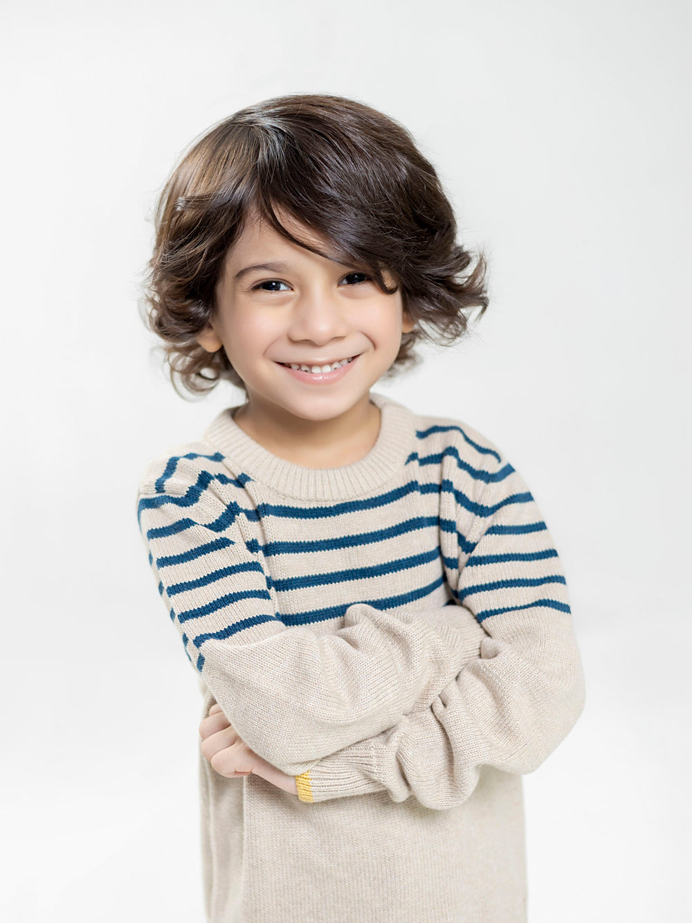 Beige & Blue Striped Casual Jumper