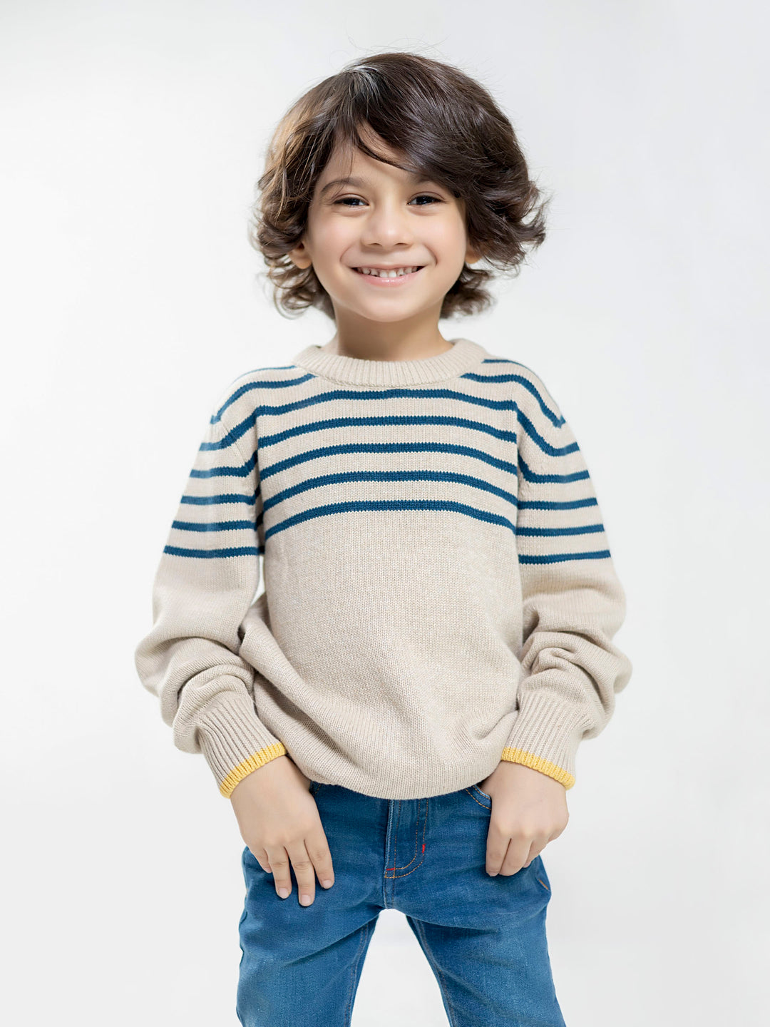 Beige & Blue Striped Casual Jumper Brumano Pakistan