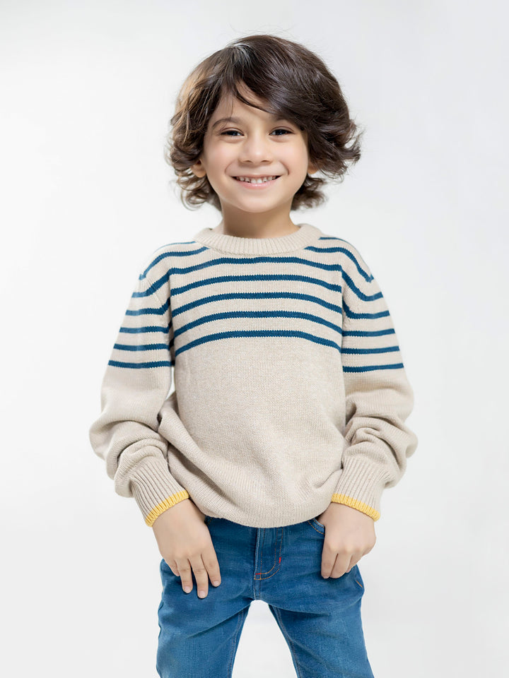Beige & Blue Striped Casual Jumper Brumano Pakistan