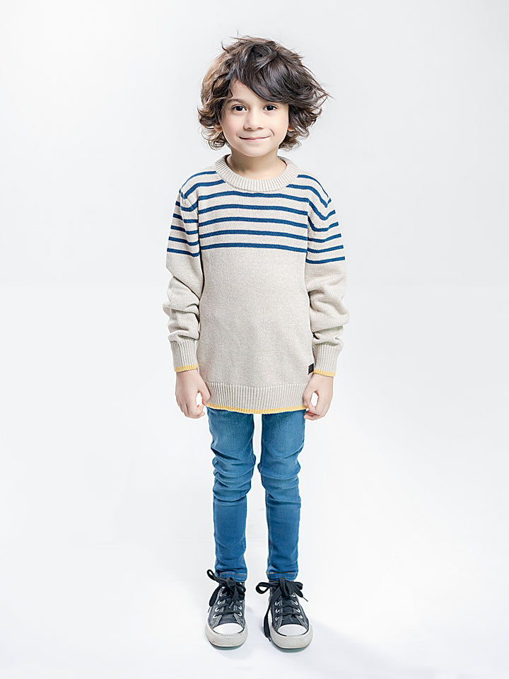 Beige & Blue Striped Casual Jumper Brumano Pakistan