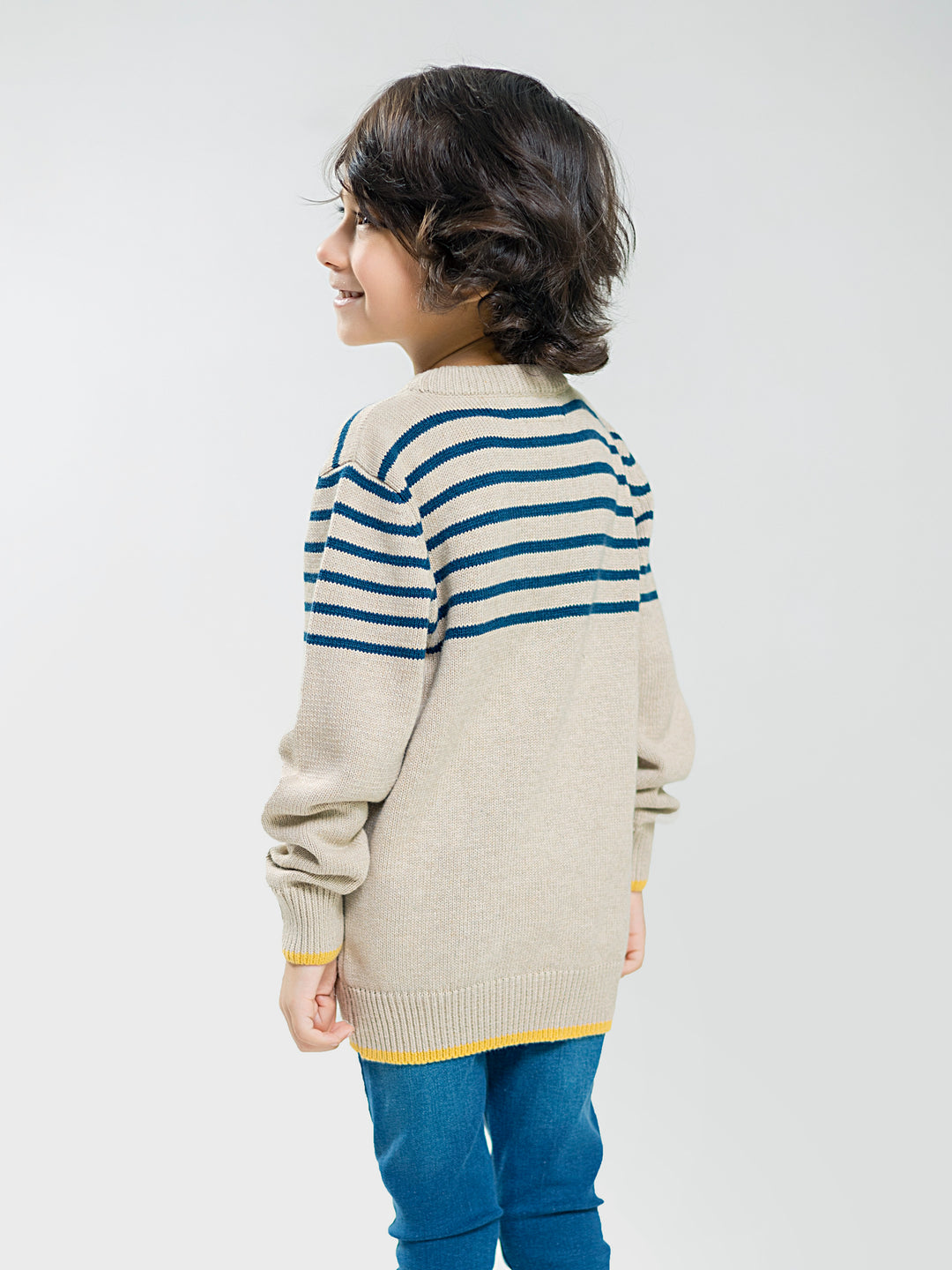Beige & Blue Striped Casual Jumper Brumano Pakistan