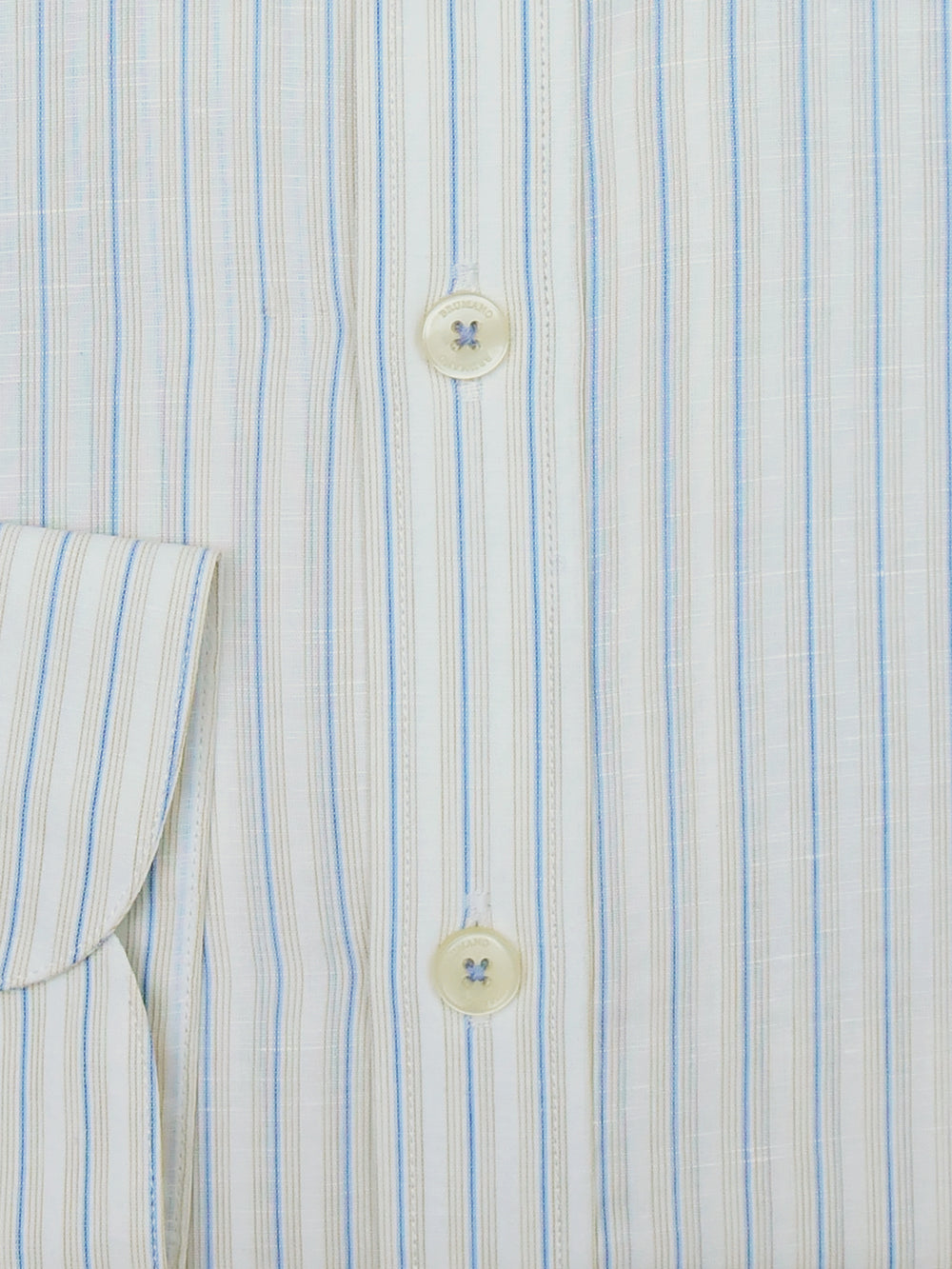 Beige & Blue Striped Cotton Linen Formal Shirt