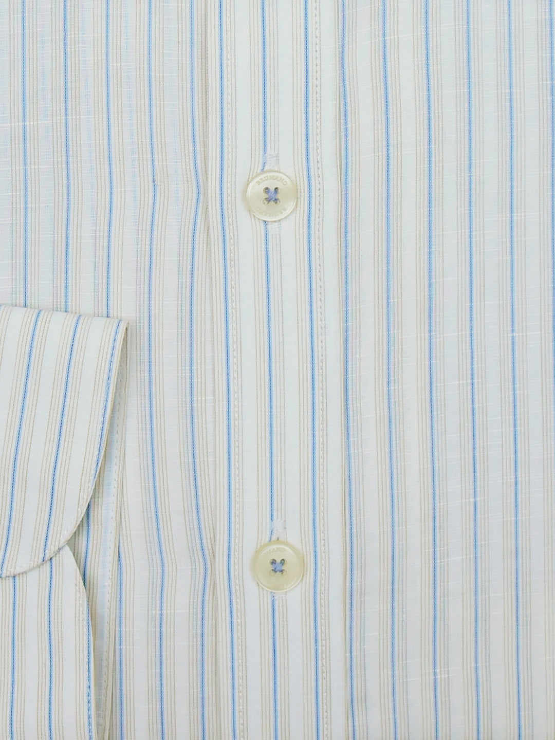 Beige & Blue Striped Cotton Linen Formal Shirt