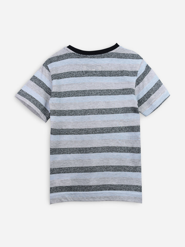 Beige & Grey Striped Short Sleeve Casual T-Shirt Brumano Pakistan