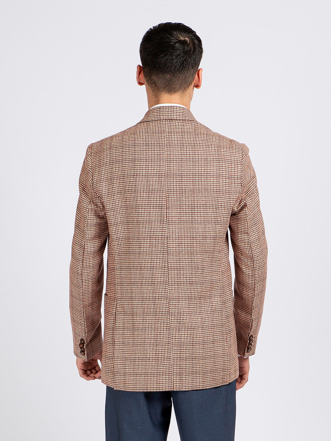 Beige & Maroon Houndstooth Wool Cashmere Blazer - Sartoria Brumano Pakistan