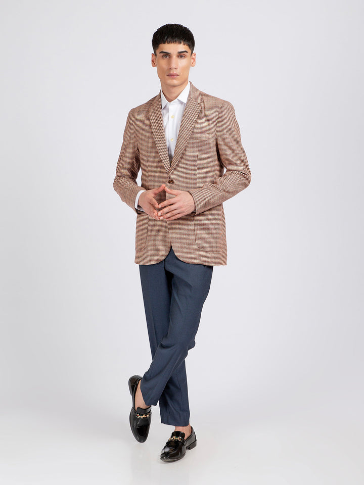 Beige & Maroon Houndstooth Wool Cashmere Blazer - Sartoria Brumano Pakistan