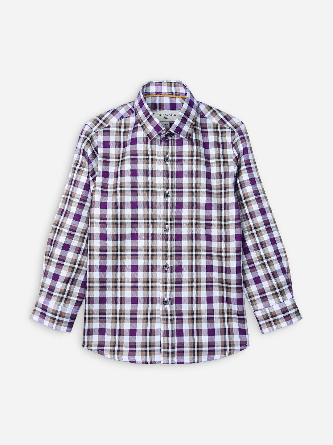 Beige & Purple Gingam Casual Shirt Brumano Pakistan