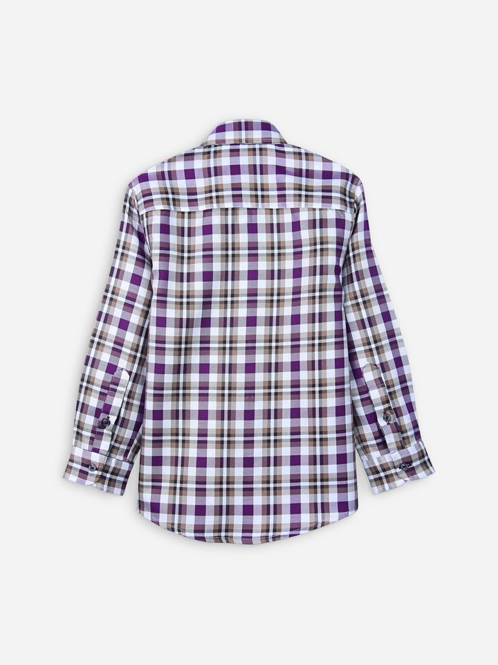 Beige & Purple Gingam Casual Shirt Brumano Pakistan