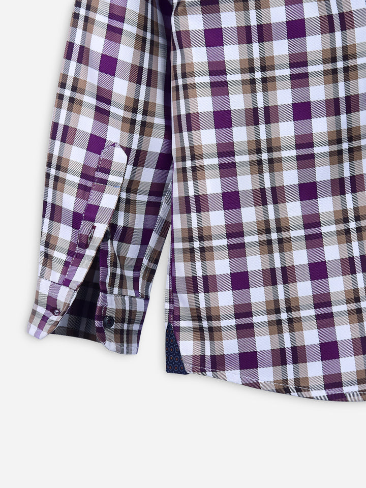 Beige & Purple Gingam Casual Shirt Brumano Pakistan