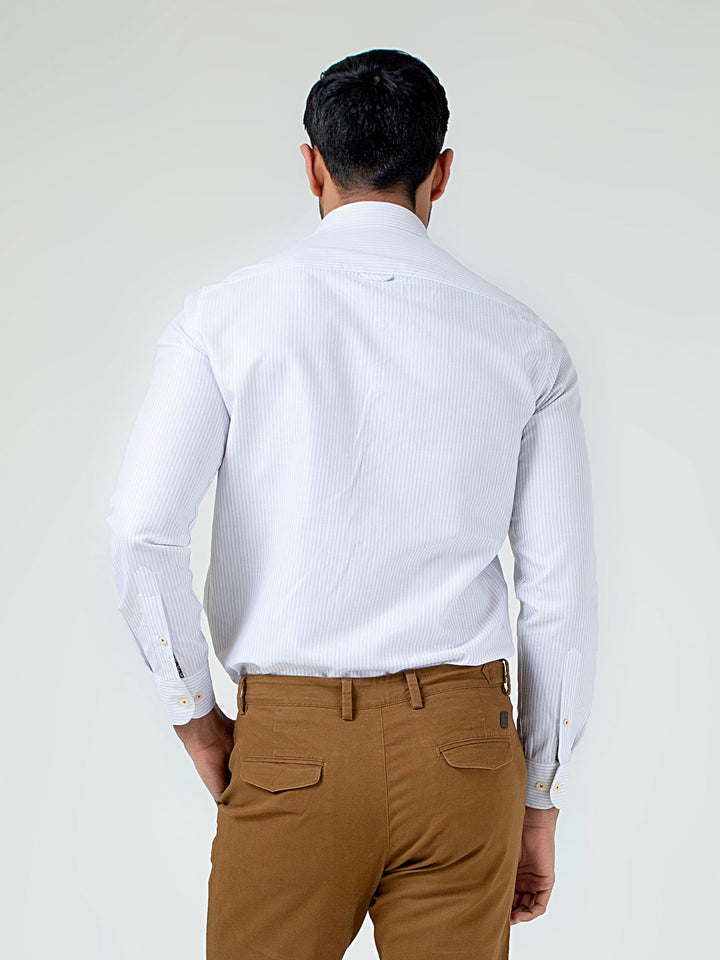 Beige & White Striped Cotton/Linen Shirt Brumano Pakistan