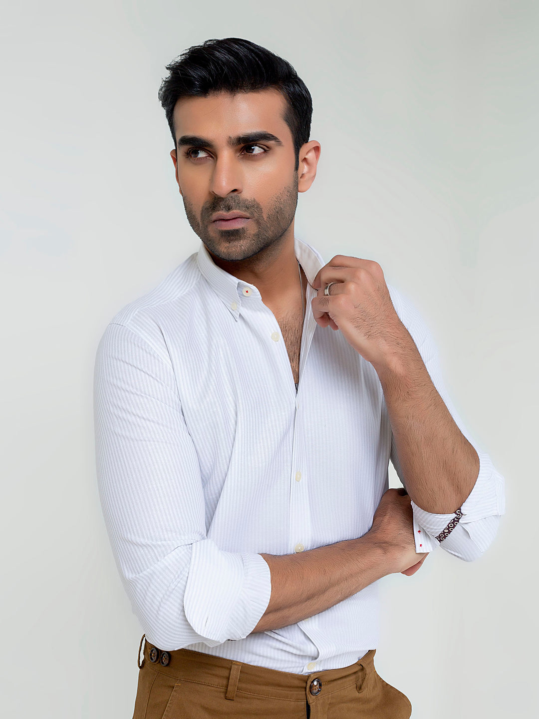 Beige & White Striped Cotton/Linen Shirt Brumano Pakistan