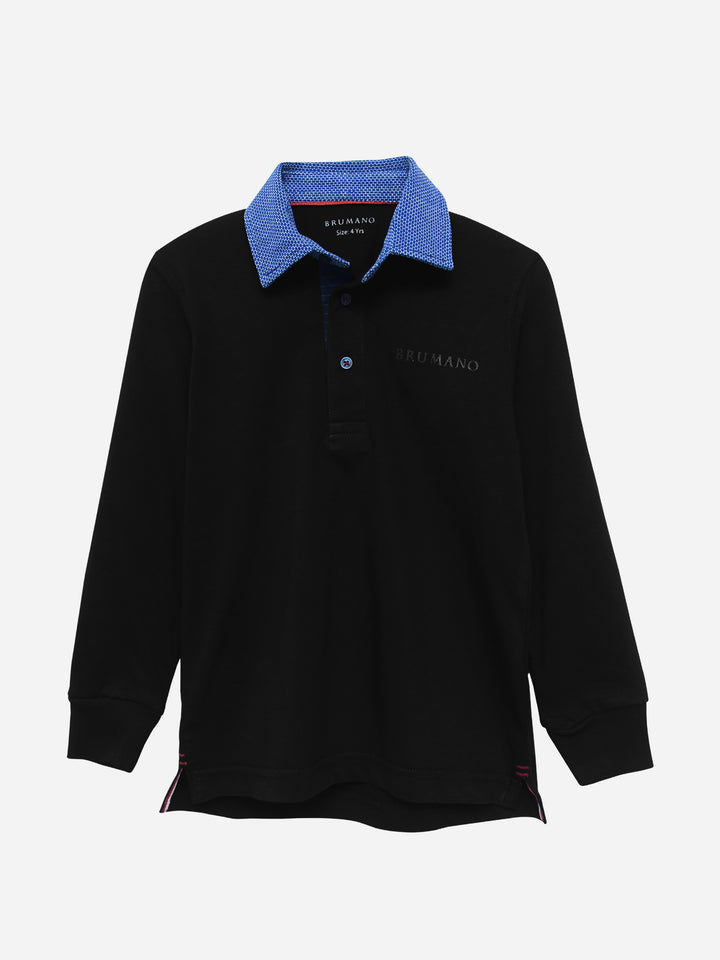 Black Casual Full Sleeve Polo Shirt With Contrasting Collar Brumano Pakistan
