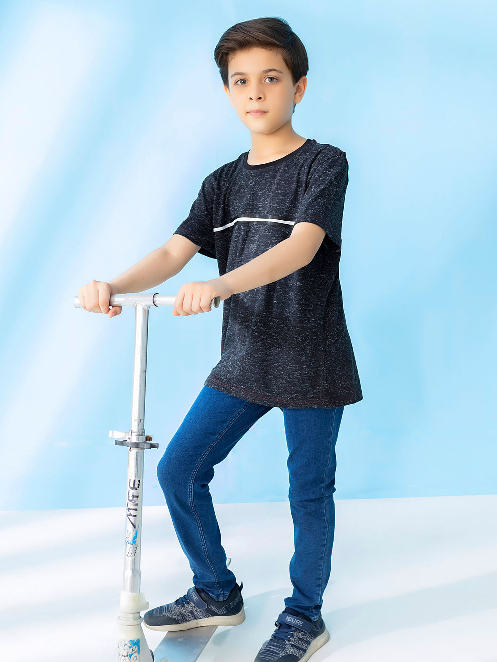Black Casual T-Shirt With Striped Detailing