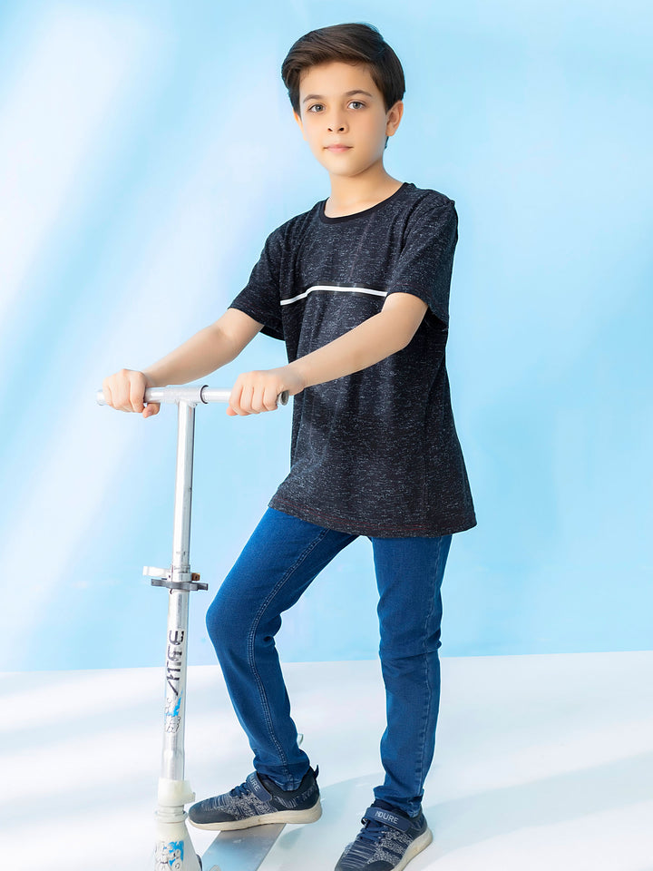 Black Casual T-Shirt With Striped Detailing Brumano Pakistan