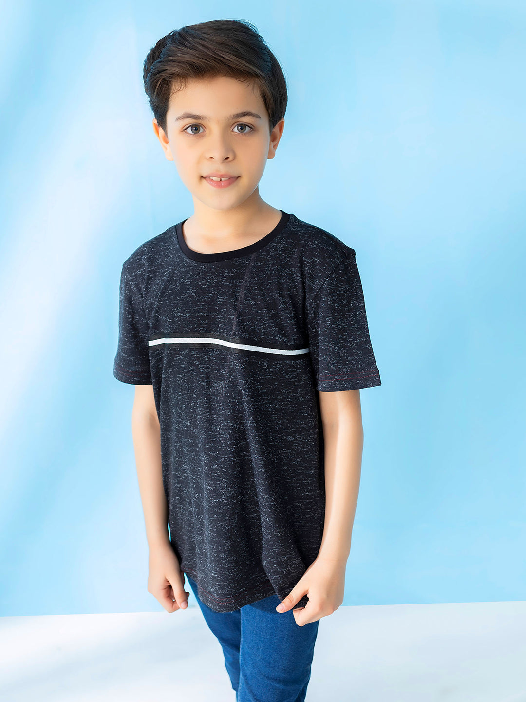 Black Casual T-Shirt With Striped Detailing Brumano Pakistan