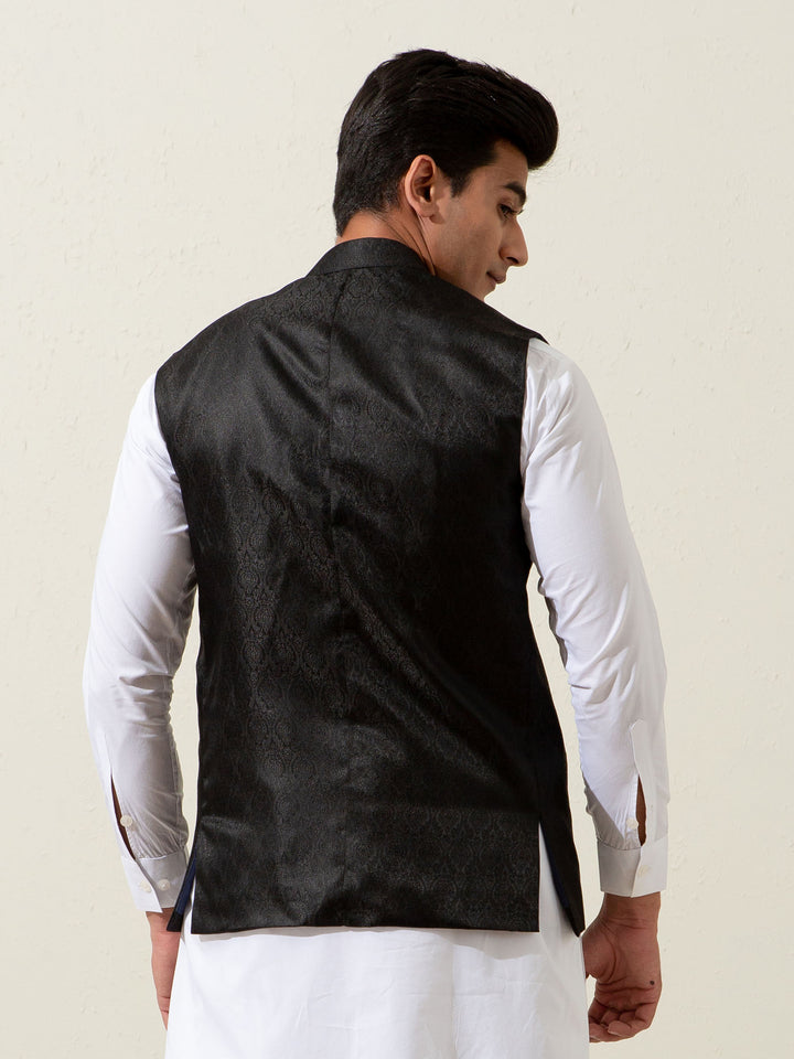Black Floral Patterned Waistcoat Brumano Pakistan