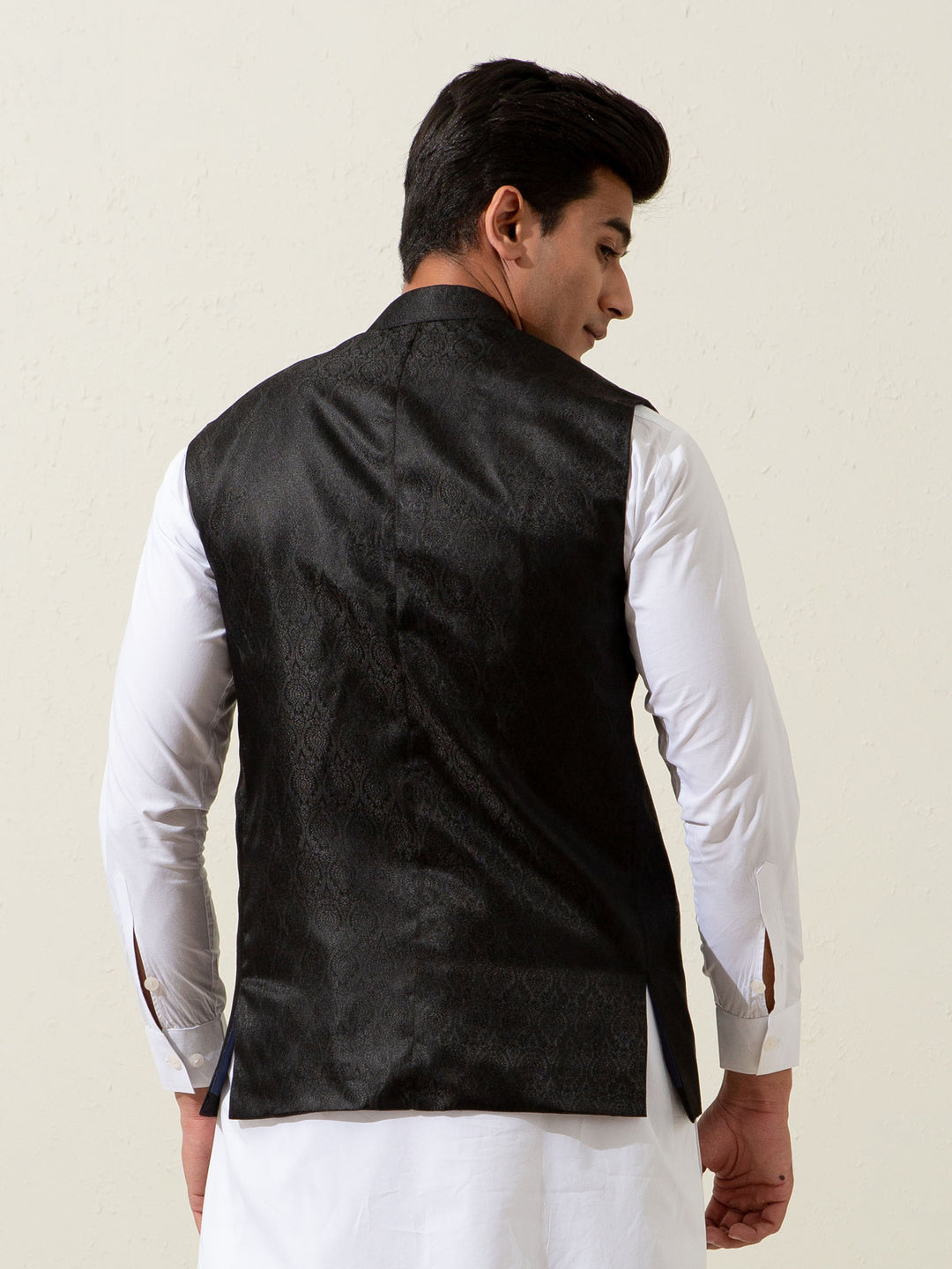 Black Floral Patterned Waistcoat Brumano Pakistan