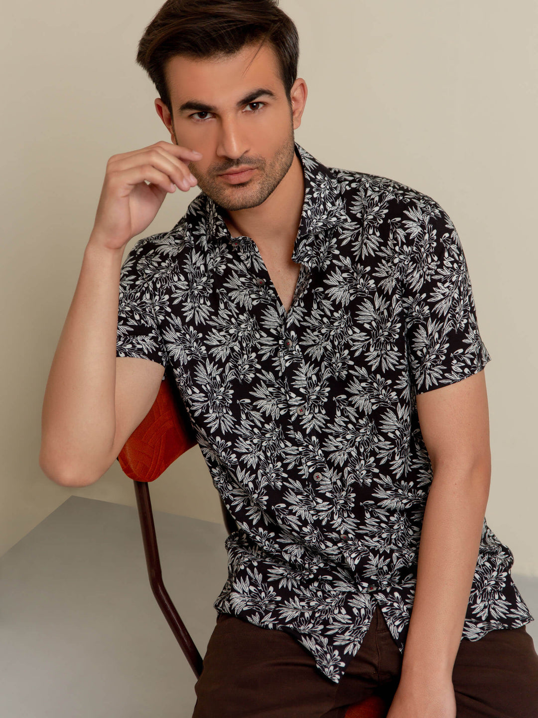 Black Floral Printed Half Sleeve Shirt Brumano Pakistan