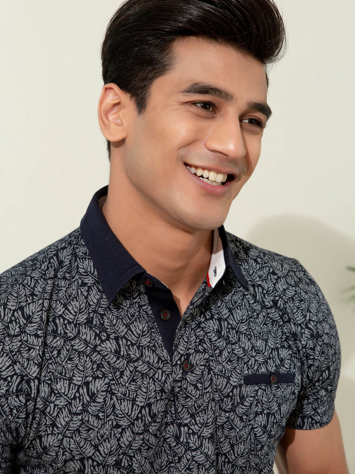 Black Floral Printed Polo Shirt Brumano Pakistan