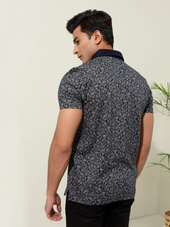 Black Floral Printed Polo Shirt Brumano Pakistan