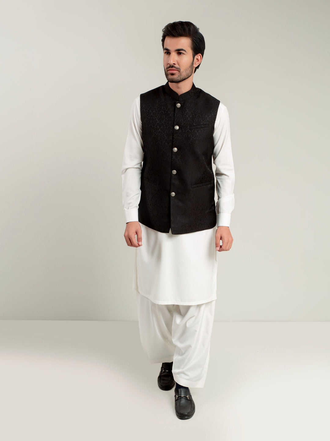 Black Jacquard Waistcoat Brumano Pakistan