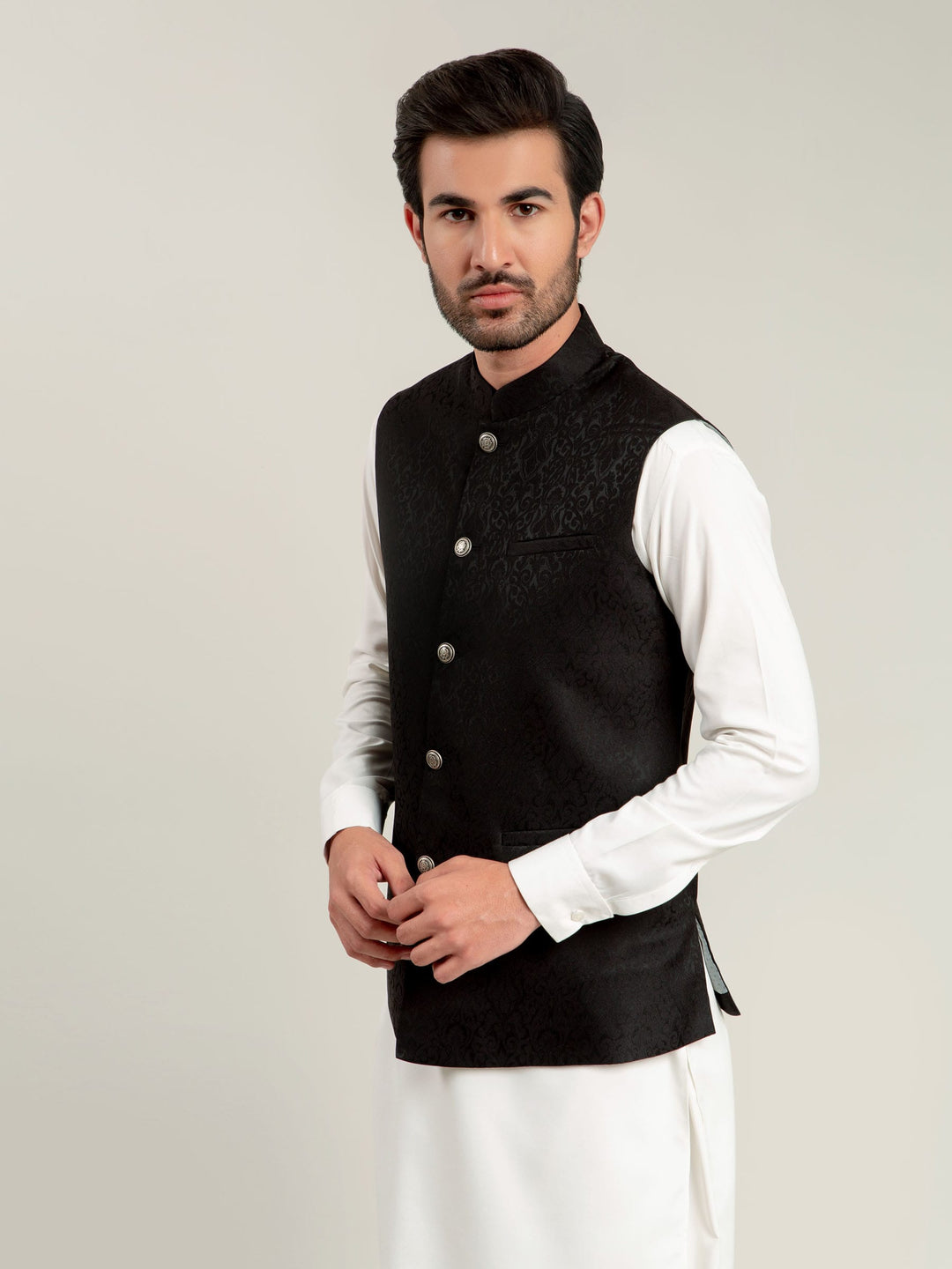 Black Jacquard Waistcoat Brumano Pakistan