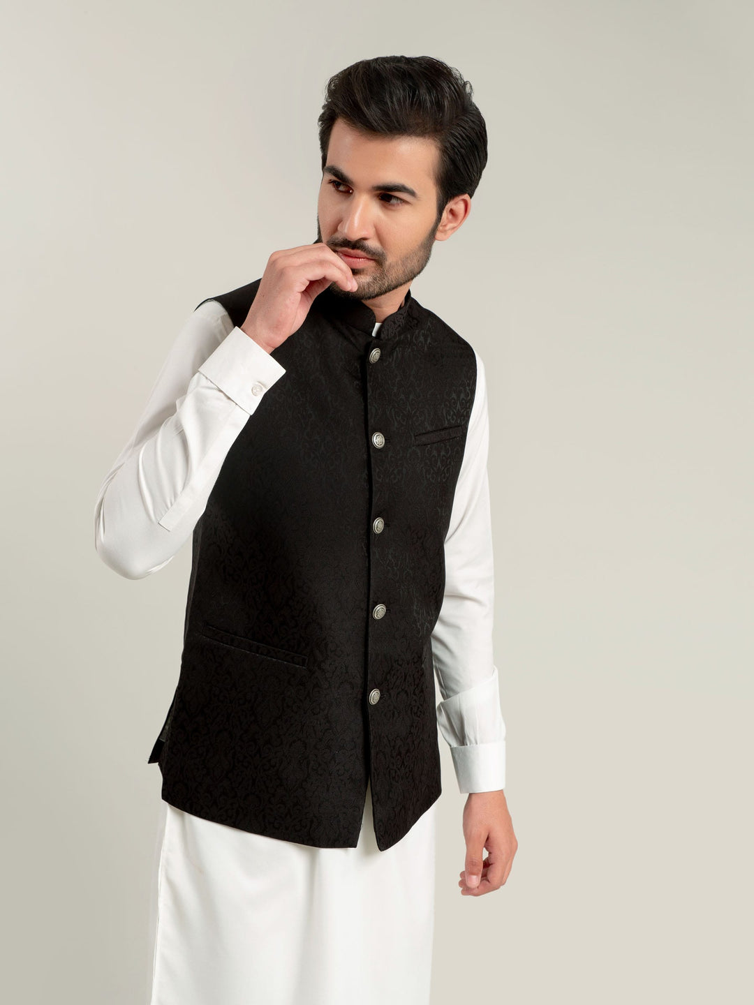 Black Jacquard Waistcoat Brumano Pakistan