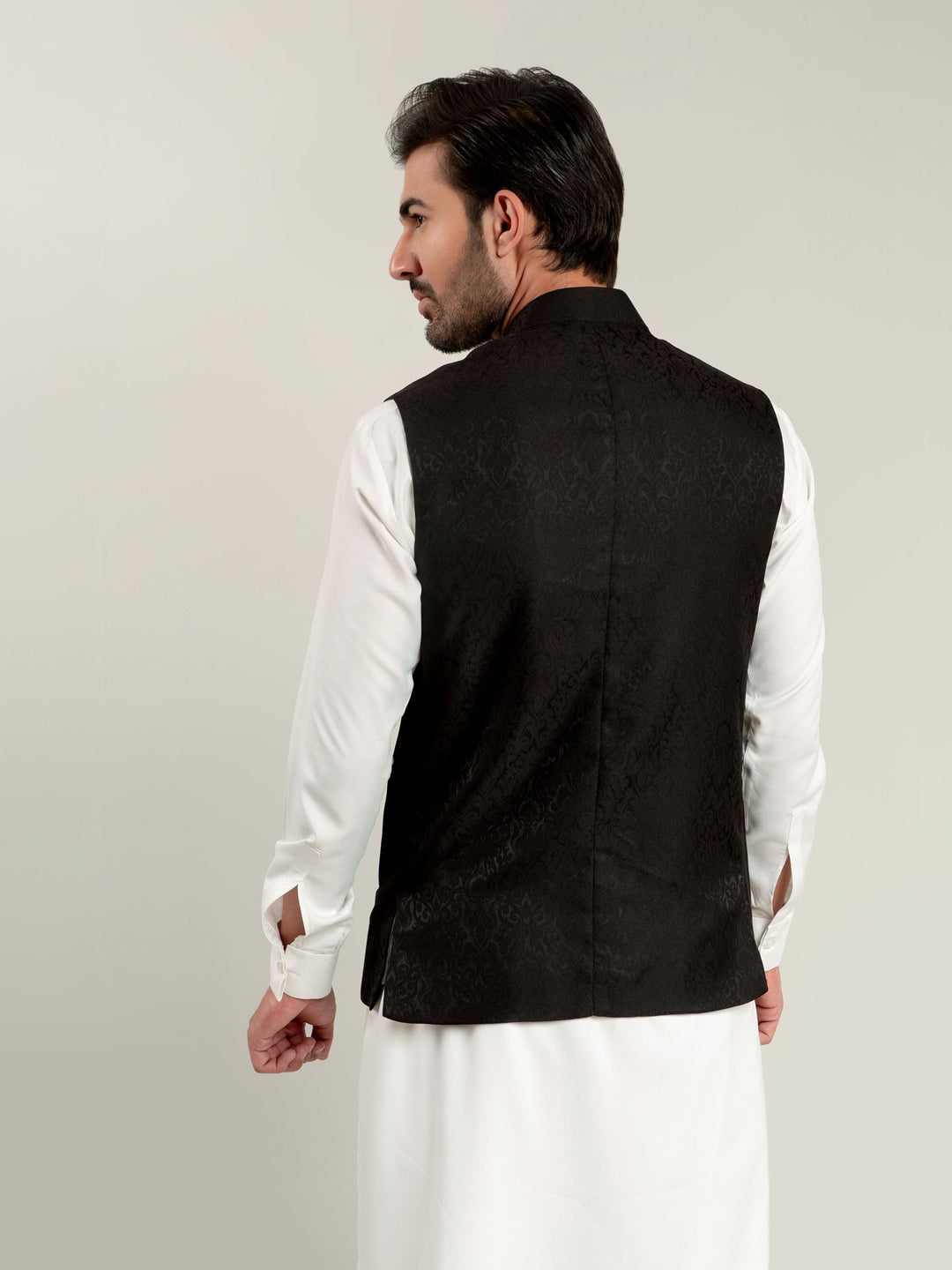 Black Jacquard Waistcoat Brumano Pakistan