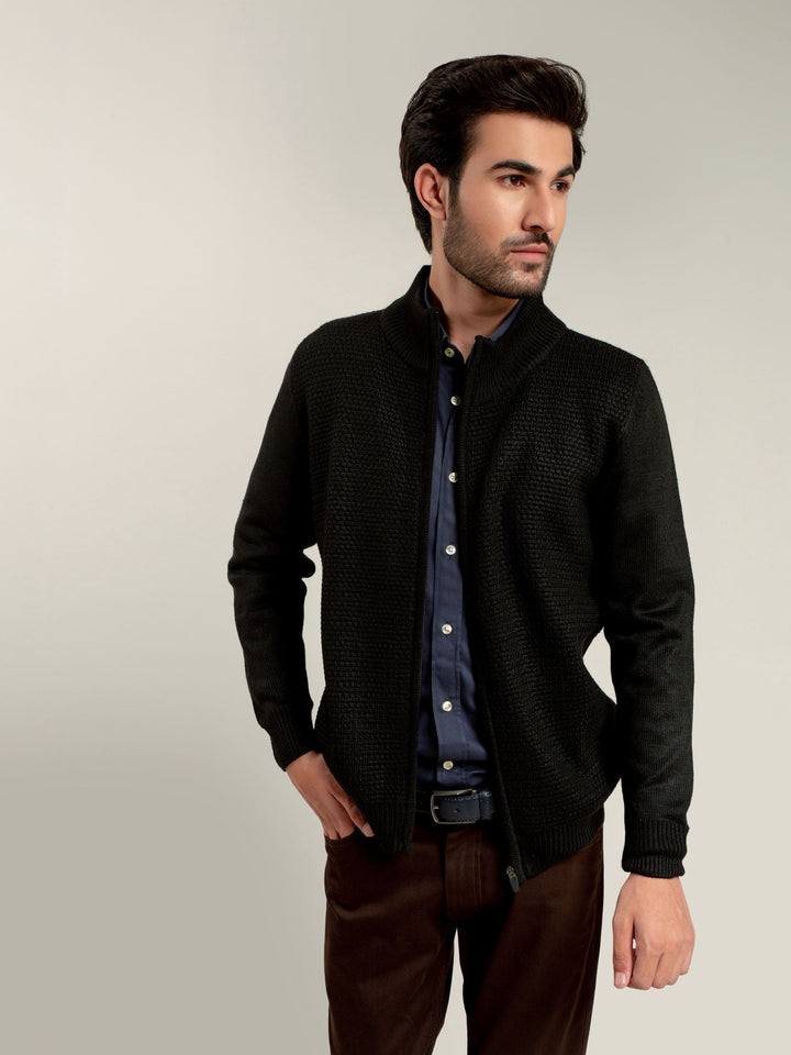 Black Knitted Textured Zipper Brumano Pakistan