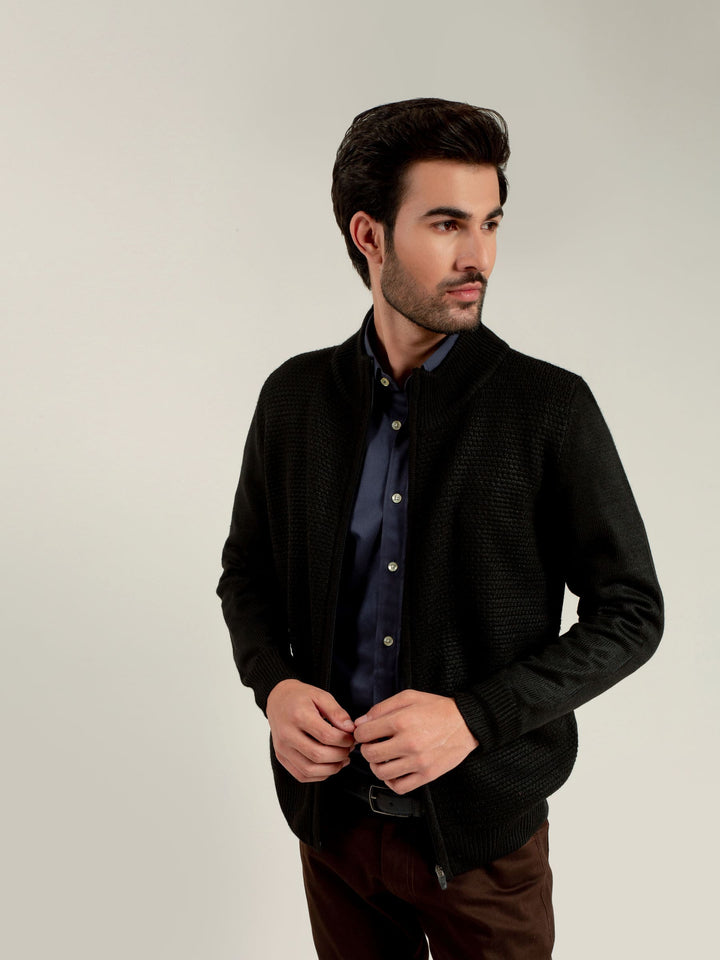 Black Knitted Textured Zipper Brumano Pakistan