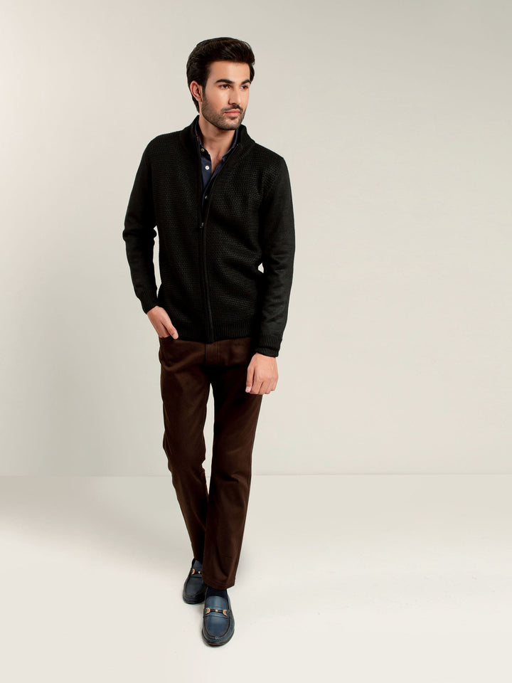 Black Knitted Textured Zipper Brumano Pakistan