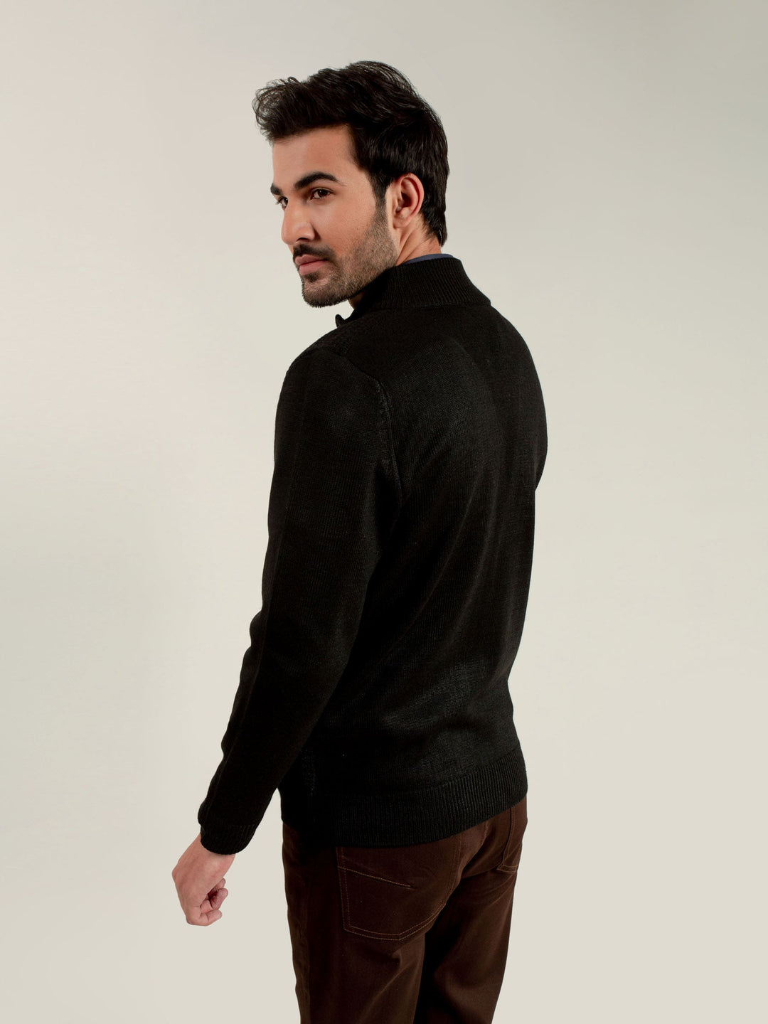 Black Knitted Textured Zipper Brumano Pakistan