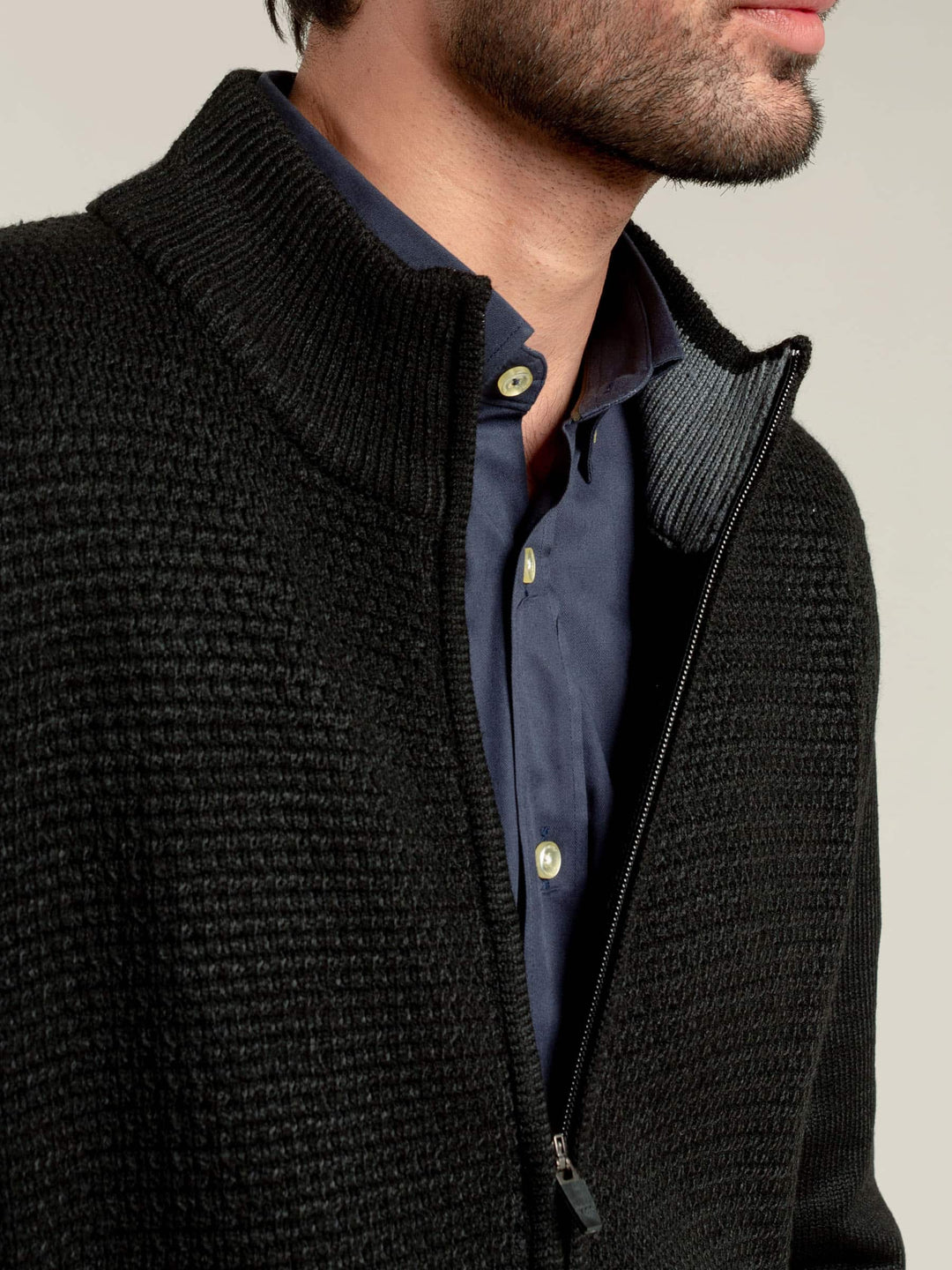 Black Knitted Textured Zipper Brumano Pakistan