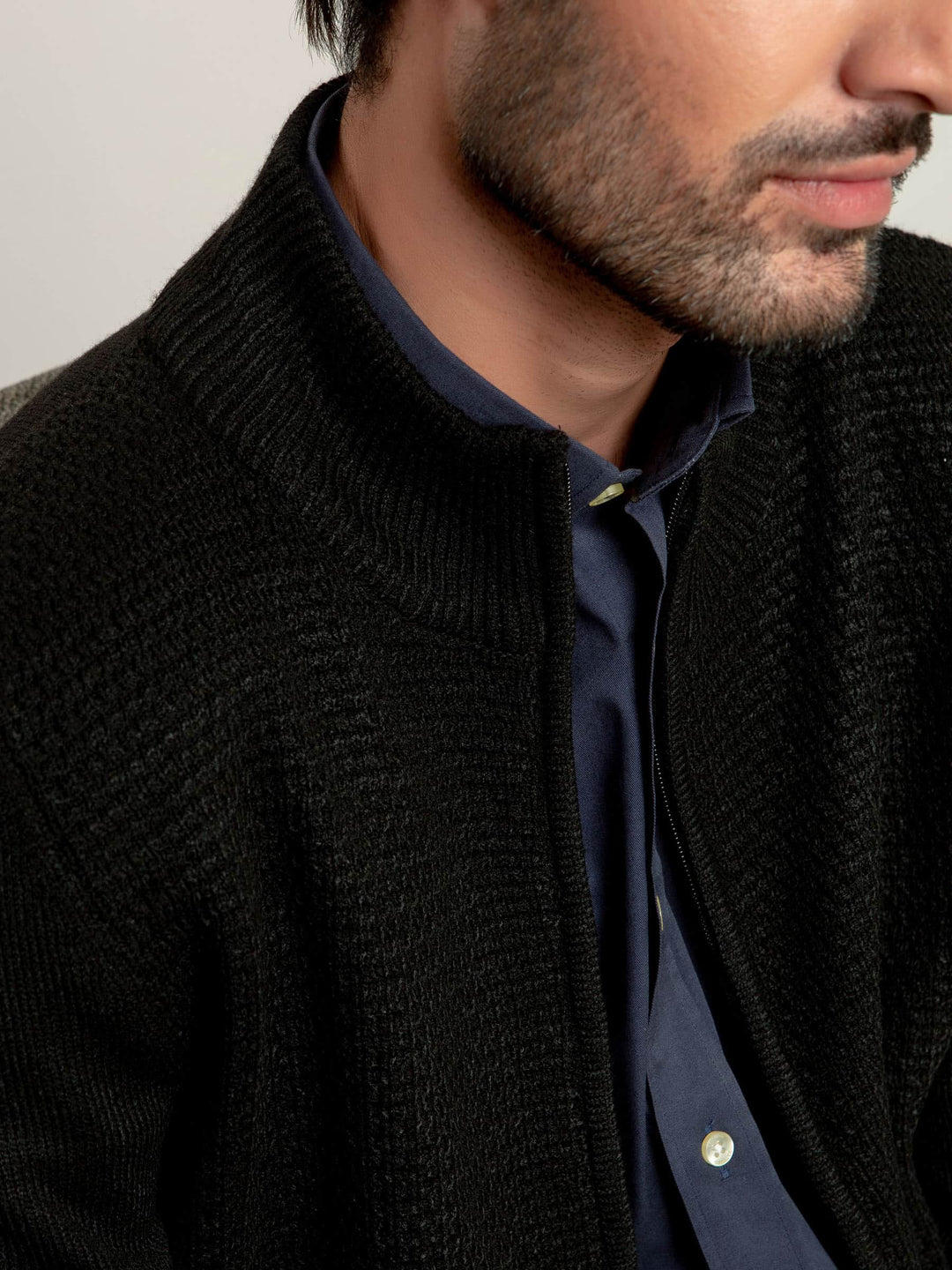 Black Knitted Textured Zipper Brumano Pakistan