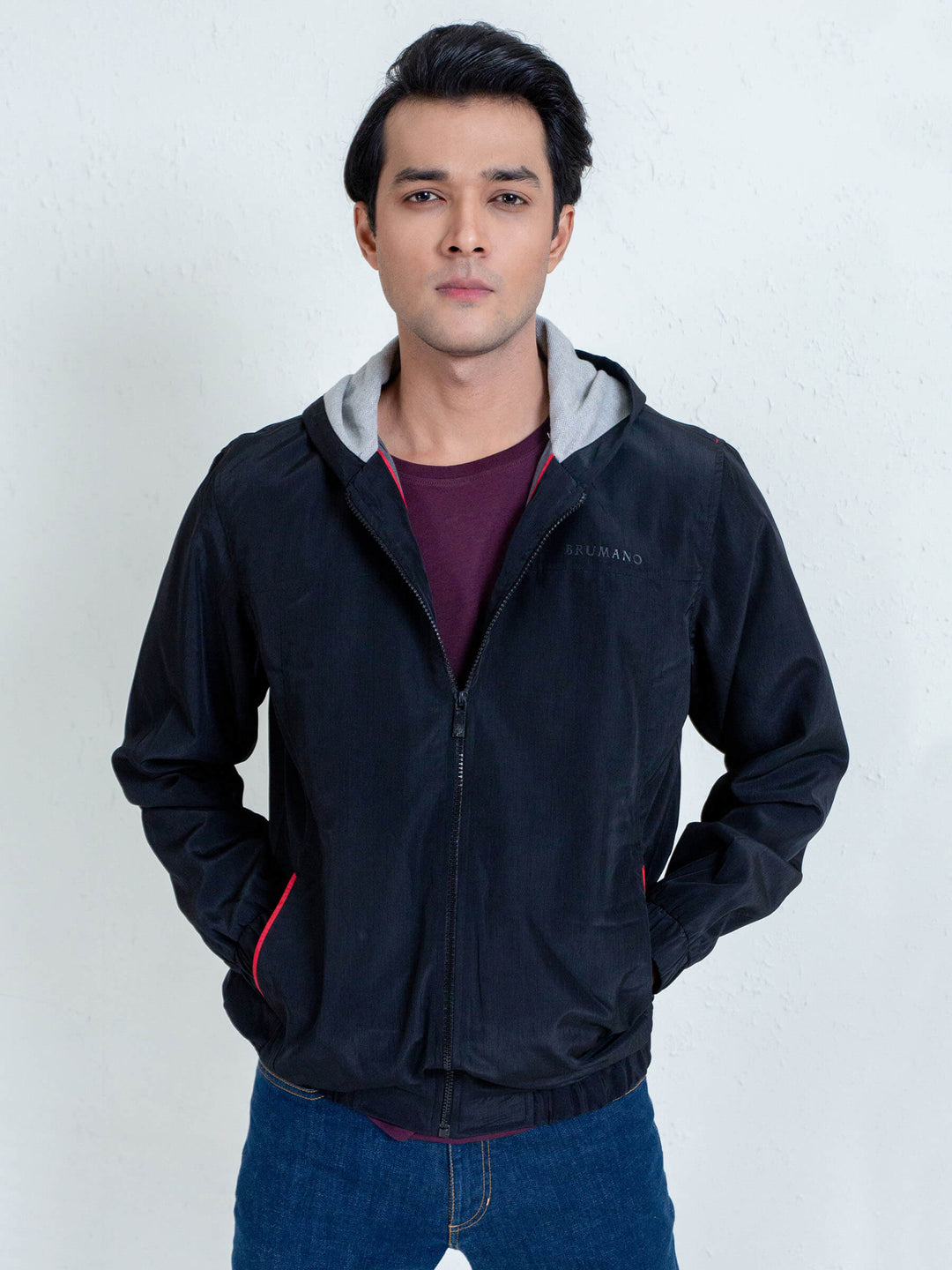 Black Lightweight Sporty Hoodie Brumano Pakistan